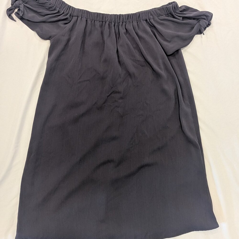 Naked Zebra Off Shoulder Dress Slate Gray Dress Sz L Sheath Shift Boho Cowgirl